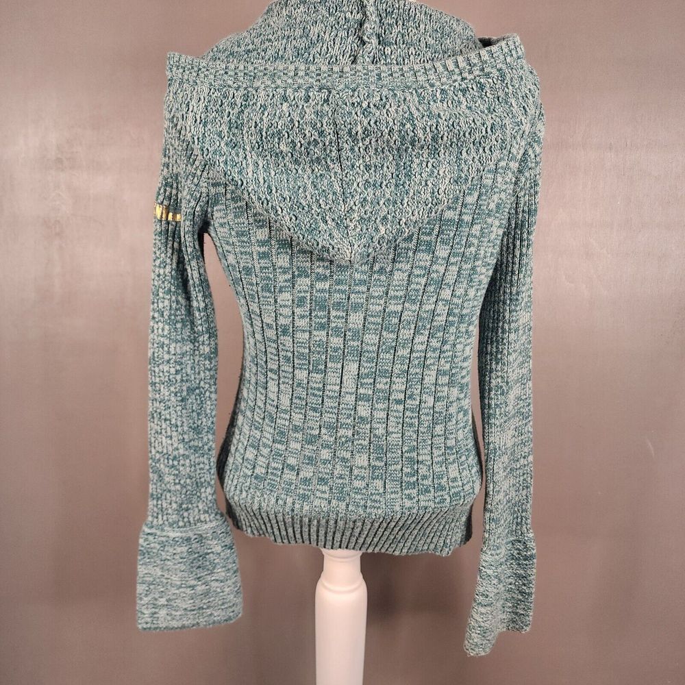DKNY Jeans Women's Sweater SZ M Hooded 1/2 Zip Pullover Knit  Green Bell Sleeve - Picture 6 of 12